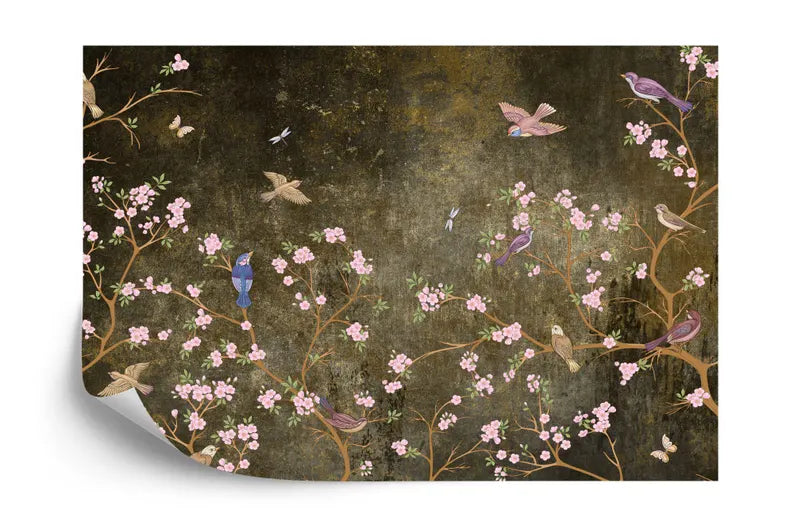 Chinoiserie Wallpaper Flowers Birds Mural - Vintage Style