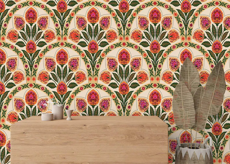 Art Deco Floral Wallpaper Mural, Art Nouveau