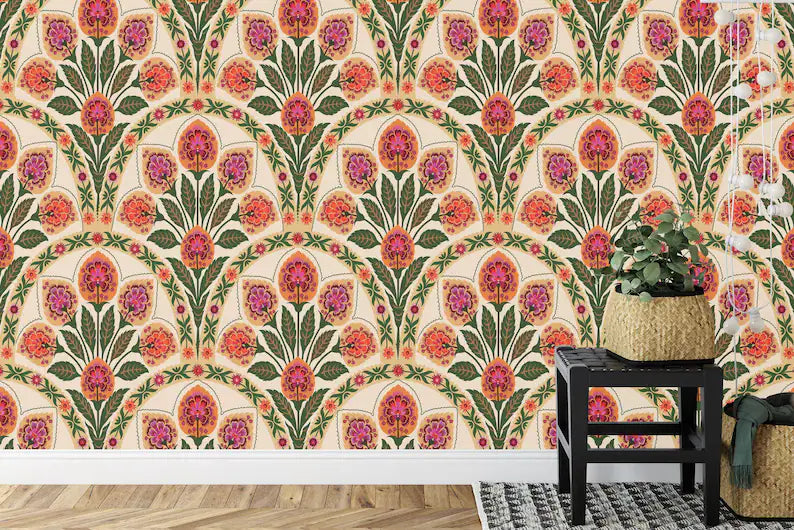 Art Deco Floral Wallpaper Mural, Art Nouveau