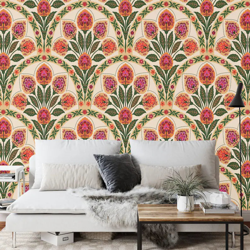 Art Deco Floral Wallpaper Mural, Art Nouveau
