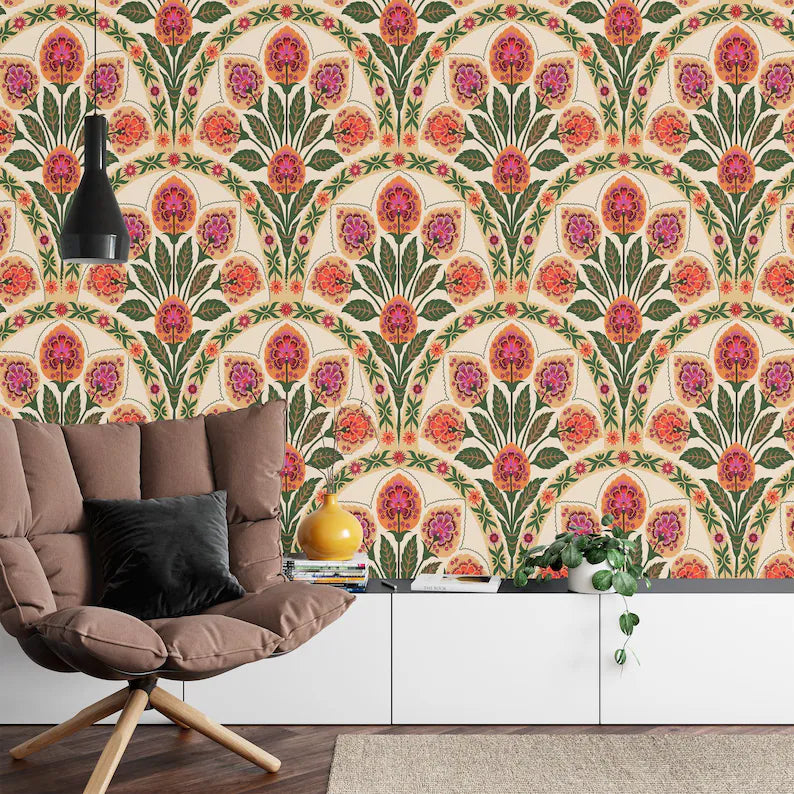 Art Deco Floral Wallpaper Mural, Art Nouveau