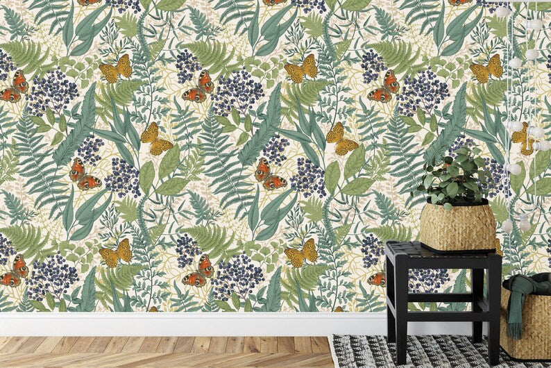 Art Deco Floral Wallpaper Mural, Art Print
