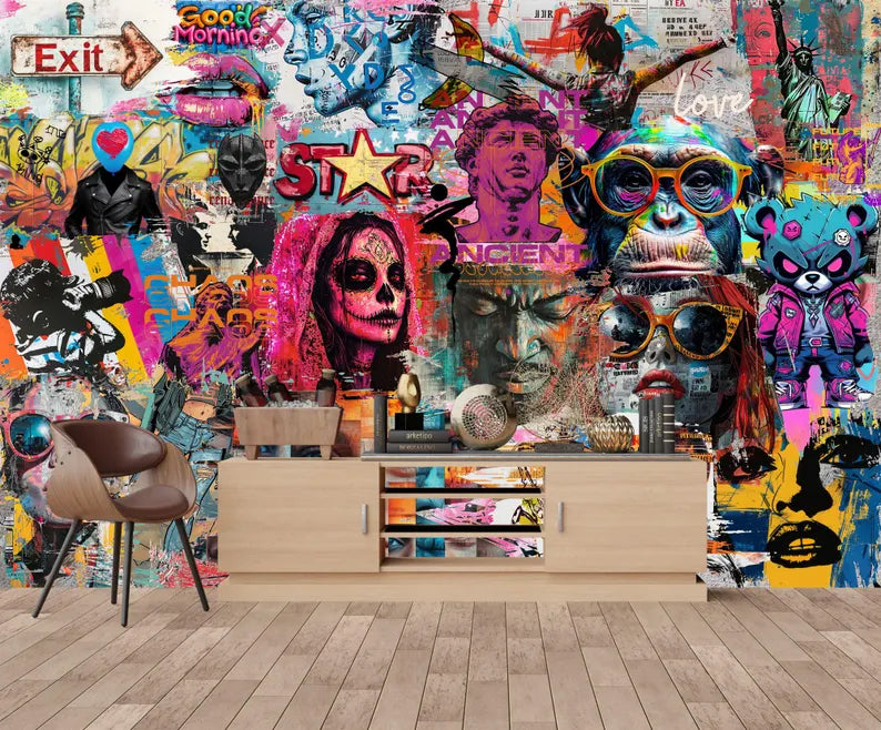 Street Pop Art Graffiti Wallpaper Mural – Modern Urban Style