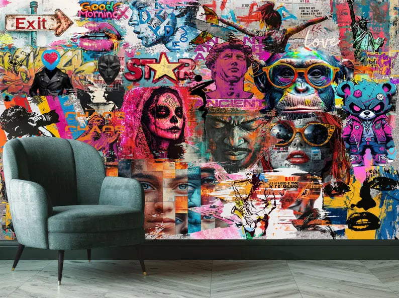 Street Pop Art Graffiti Wallpaper Mural – Modern Urban Style