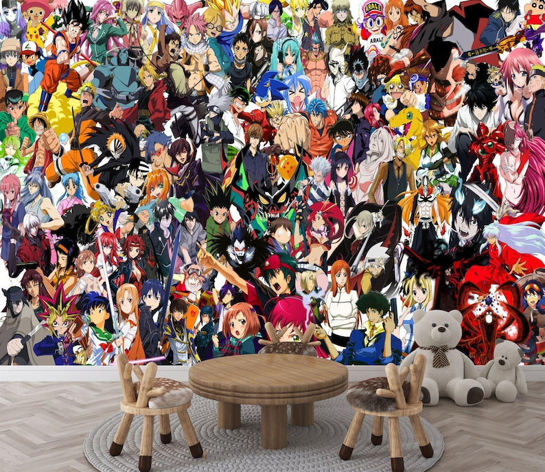 Anime Collage Wallpaper Mural, Famous Characters