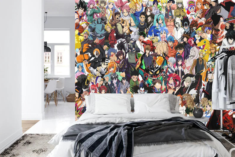Anime Collage Wallpaper Mural, Famous Characters