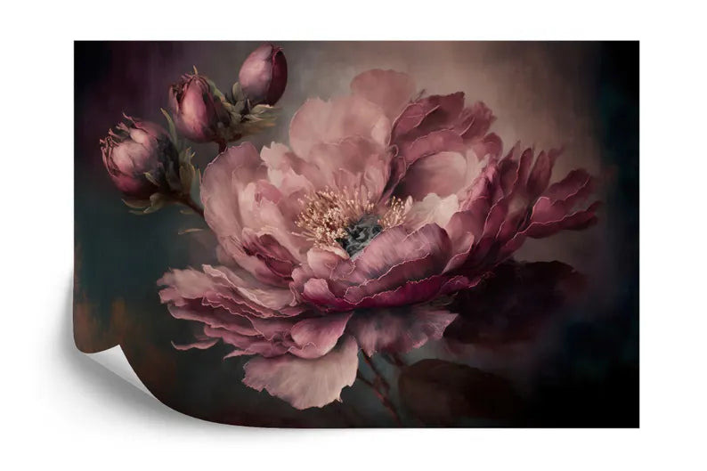 Baroque Peony Flower Wall Mural, Rich Deep Colors Art Print