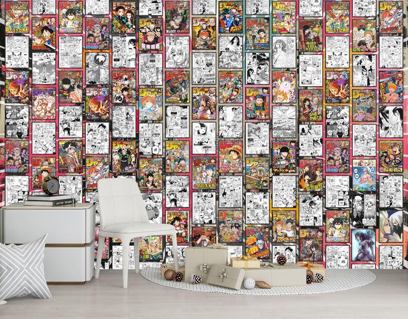 Anime Manga Collage Colour-Black White Wall Mural Comics