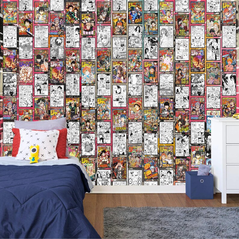 Anime Manga Collage Colour-Black White Wall Mural Comics