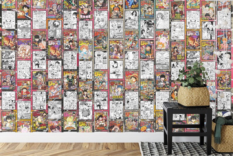 Anime Manga Collage Colour-Black White Wall Mural Comics