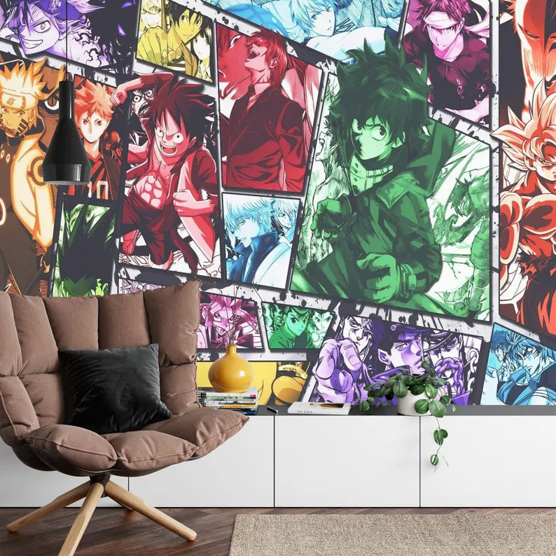 Anime Manga Collage Wallpaper, Hand-Drawn Comics