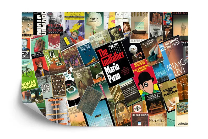 Iconic Book Covers Wallpaper Mural, Reading Room Decor