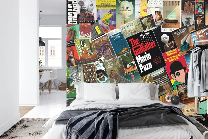 Iconic Book Covers Wallpaper Mural, Reading Room Decor