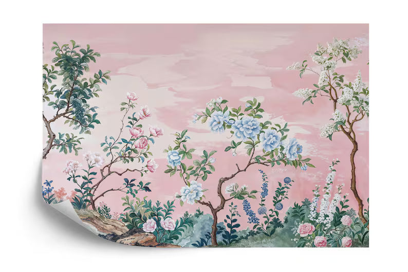 Vintage Chinoiserie Floral Wallpaper Mural Art Print