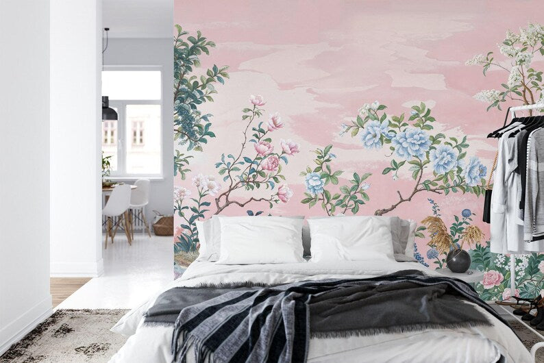 Vintage Chinoiserie Floral Wallpaper Mural Art Print