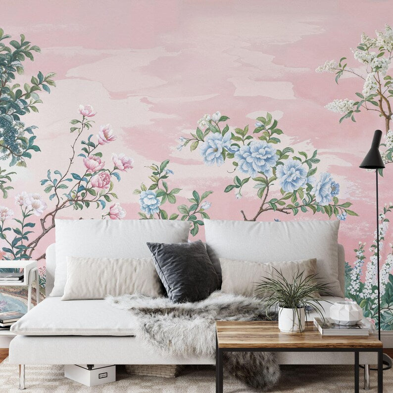 Vintage Chinoiserie Floral Wallpaper Mural Art Print
