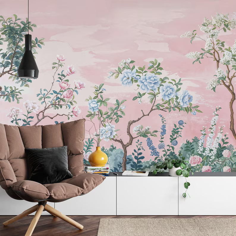 Vintage Chinoiserie Floral Wallpaper Mural Art Print