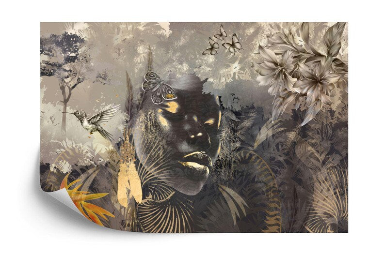 Woman Face Forest Mural, Abstract Art Print
