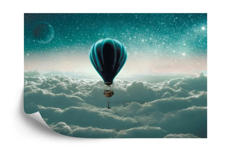 Watercolor Hot Air Balloon Wallpaper Mural, Clouds Nursery Decor