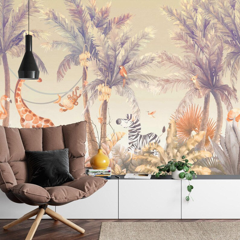 Jungle Animals Nursery Wallpaper Mural Art Print