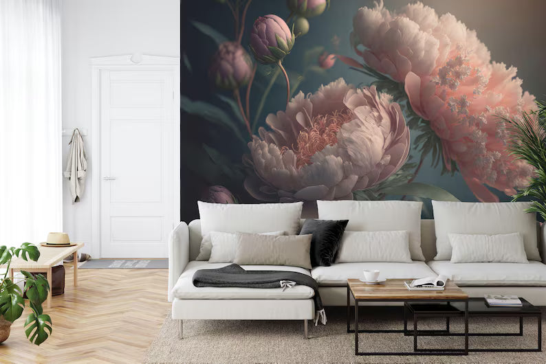 Baroque Peony Flower Wall Mural, Rich Colors Gift