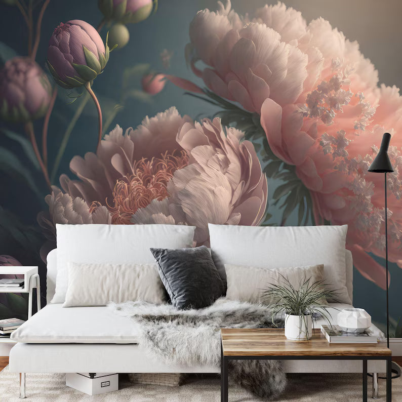 Baroque Peony Flower Wall Mural, Rich Colors Gift
