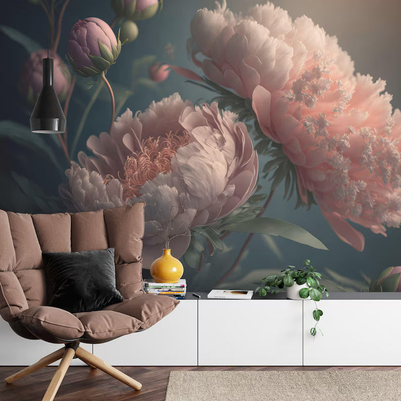Baroque Peony Flower Wall Mural, Rich Colors Gift