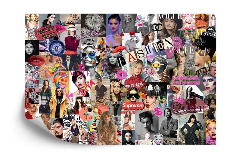 Fashion Collage Wallpaper Mural, Girly Room