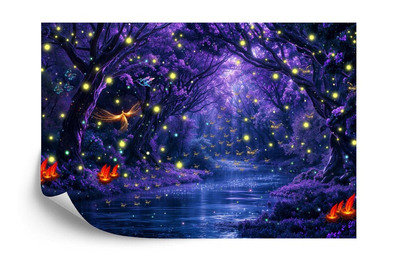 Enchanted Forest Luminous Mushrooms Wallpaper Mural
