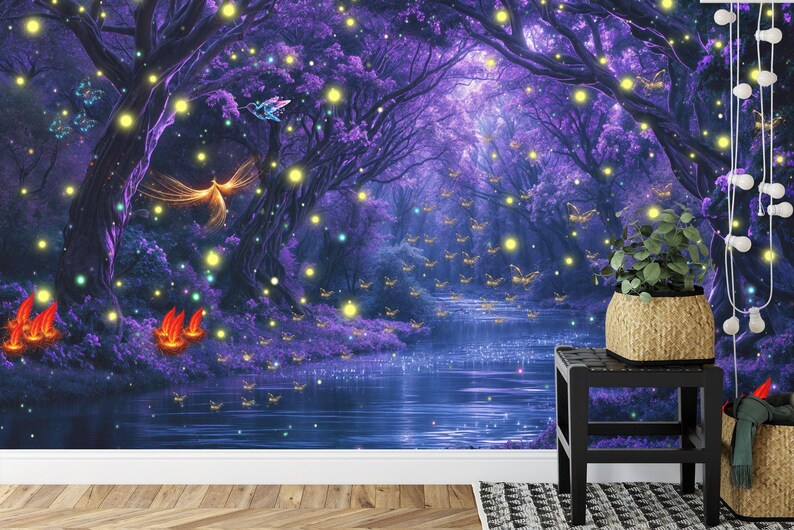 Enchanted Forest Luminous Mushrooms Wallpaper Mural