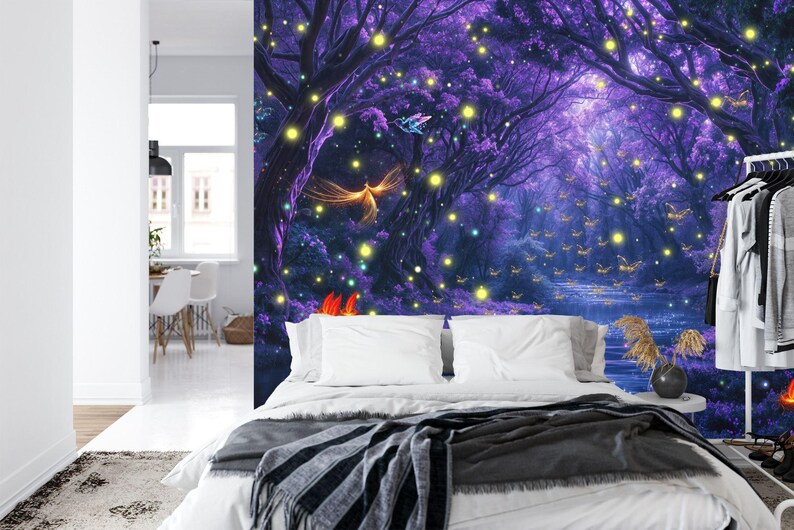 Enchanted Forest Luminous Mushrooms Wallpaper Mural