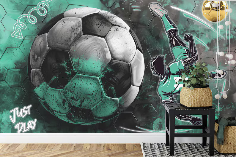 Boys Football Mural, Soccer Wall Decor Art Print