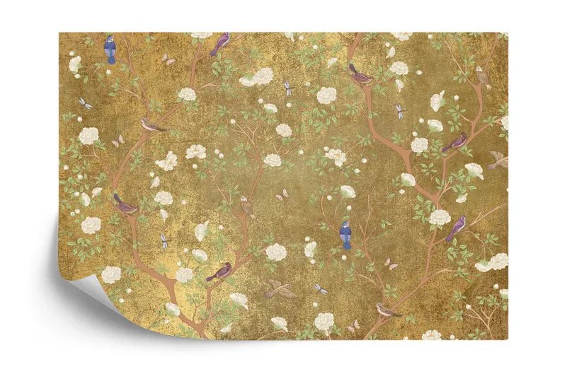 Chinoiserie Wallpaper Mural: Vintage Flowers, Birds