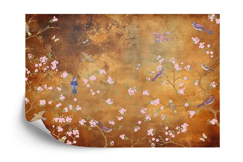 Chinoiserie Wallpaper Flowers Birds Mural - Vintage Style