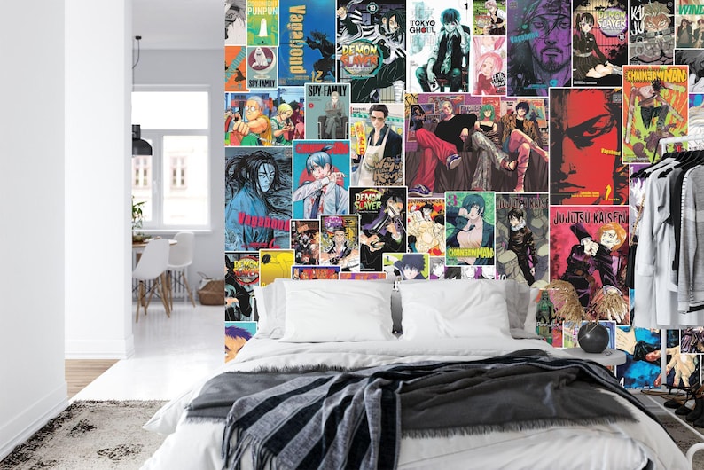 Anime Manga Collage Wallpaper, Hand-Drawn Comics Mural