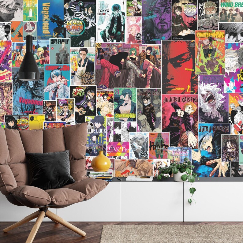Anime Manga Collage Wallpaper, Hand-Drawn Comics Mural