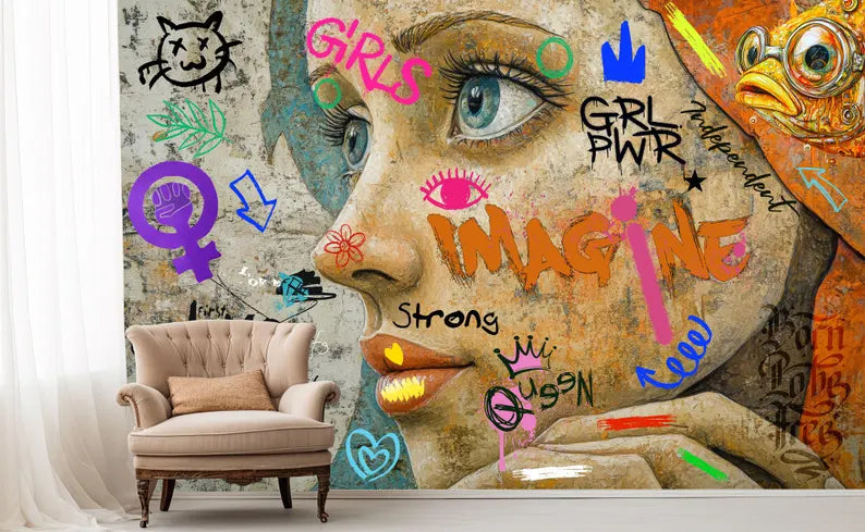 Wallpaper, Graffiti Girl Mural – Feminine Street Art Wallpaper