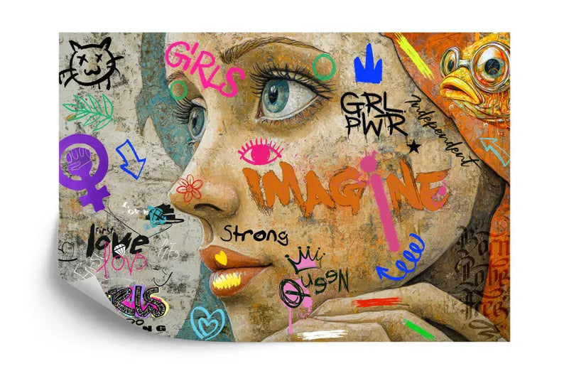 Wallpaper, Graffiti Girl Mural – Feminine Street Art Wallpaper