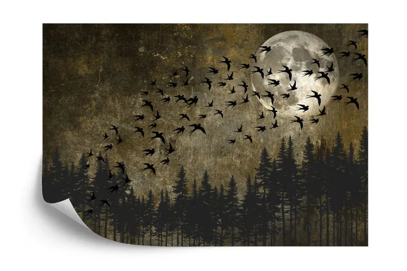 Japanese Moon Forest Birds Wallpaper Mural