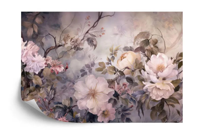 Baroque Peony Flowers Wallpaper Mural, Rich Deep Colors