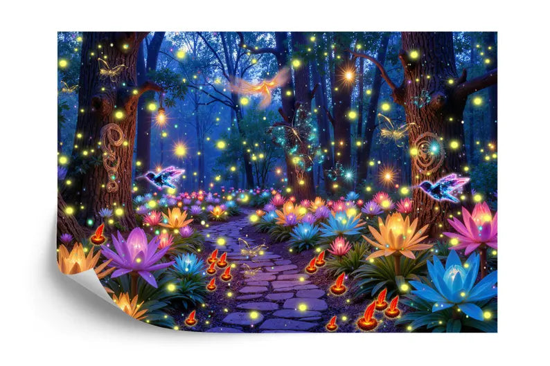 Enchanted Forest Wallpaper Mural, Luminous Butterflies