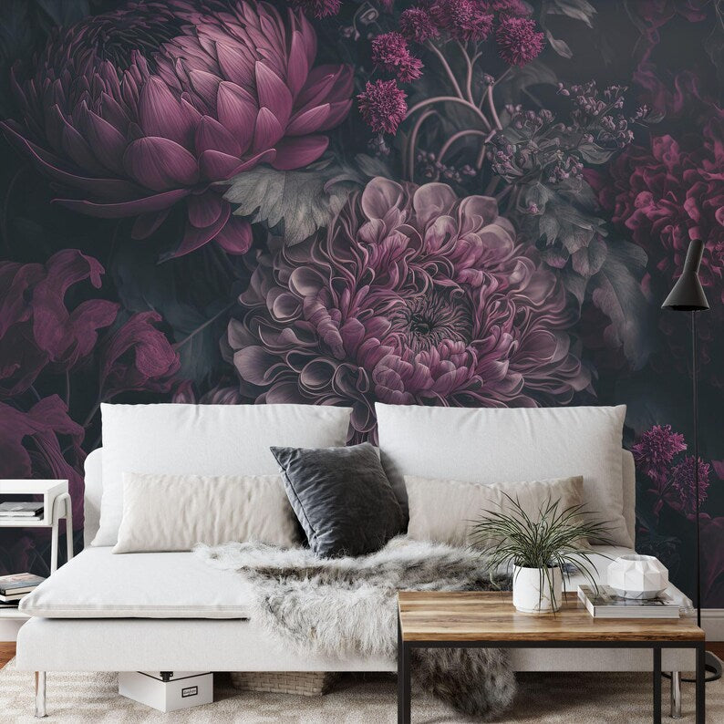 Peel and stick floral wallpaper application showing easy installation process