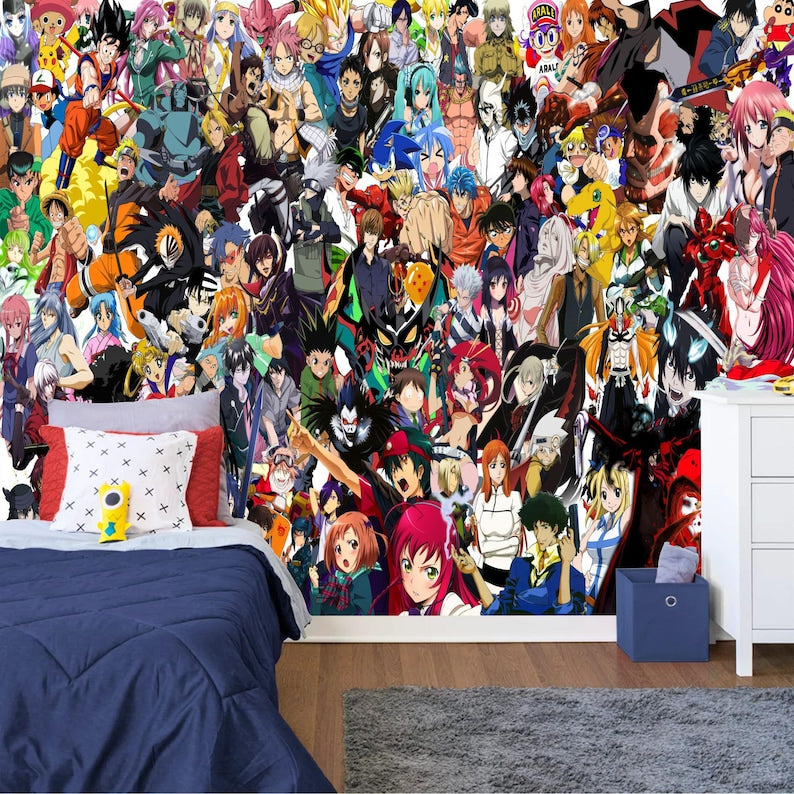 Anime Collage Wallpaper Mural, Famous Characters
