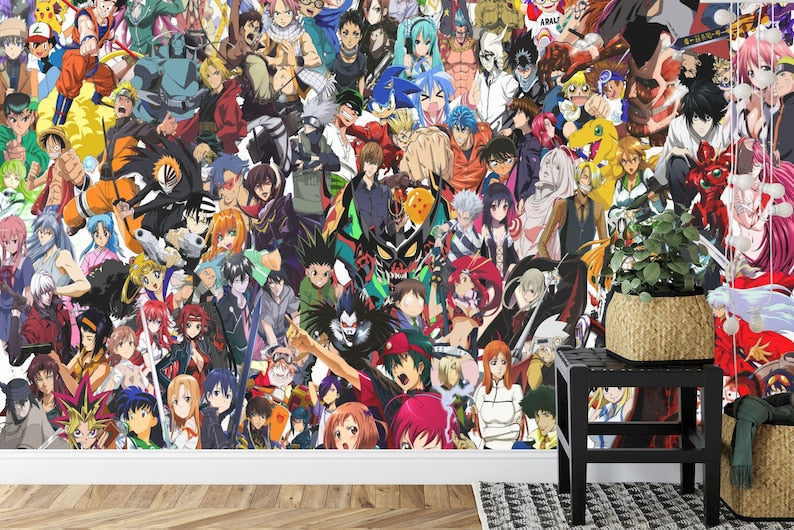 Anime Collage Wallpaper Mural, Famous Characters