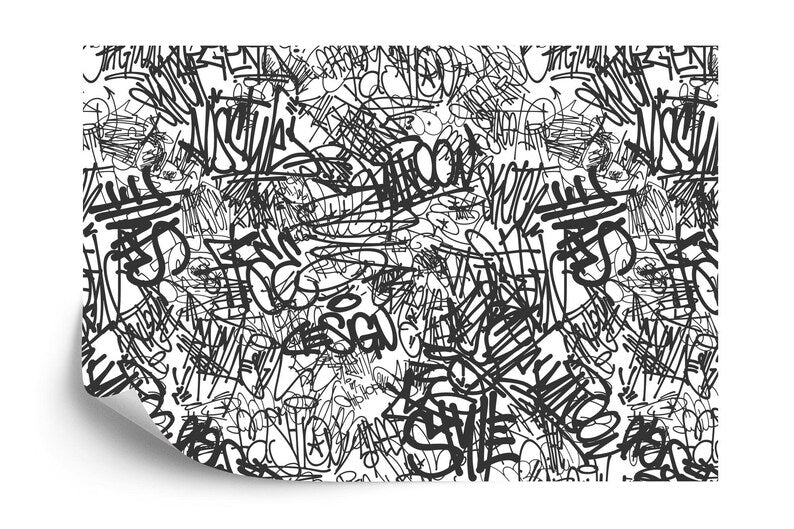 Urban Graffiti Wallpaper Mural, Black and White
