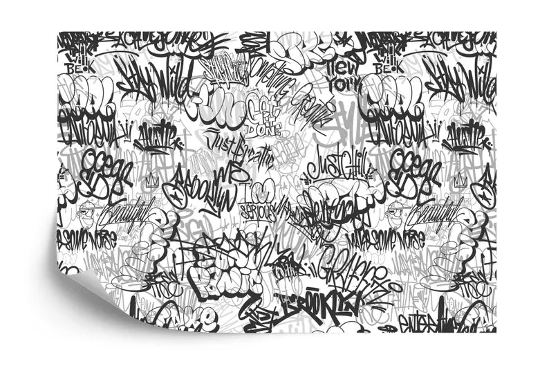 Urban Graffiti Wallpaper Mural, Black and White
