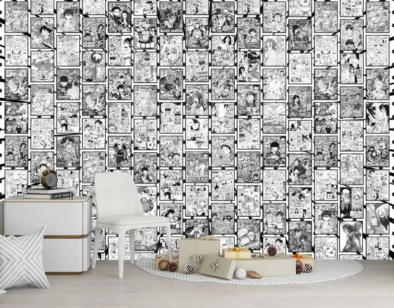 Anime Manga Collage Wallpaper, Black and White