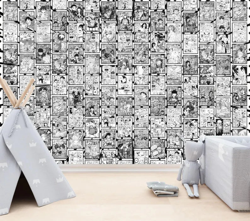 Anime Manga Collage Wallpaper, Black and White