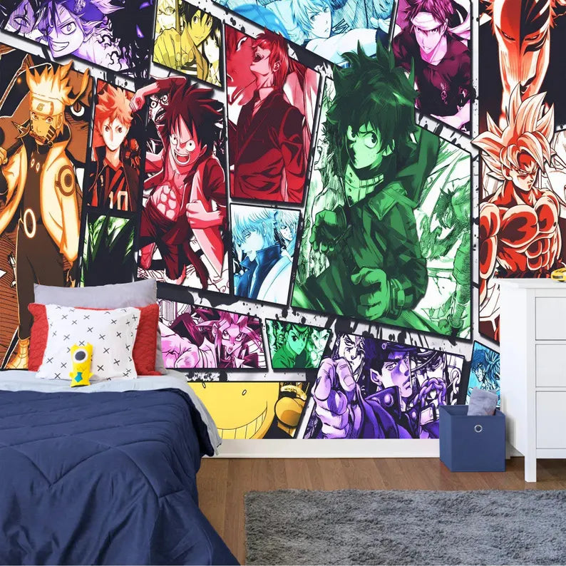 Anime Manga Collage Wallpaper, Hand-Drawn Comics