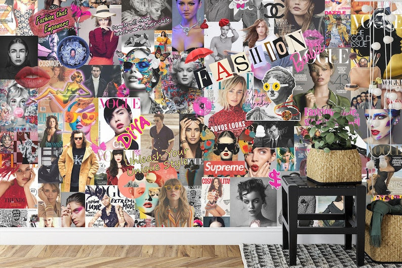 Fashion Collage Wallpaper Mural, Girly Room